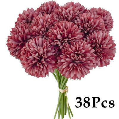 Amorly 38Pcs Artificial Pure Purple Ball Chrysanthemum Flowers Artificial Mums Flowers For Home Table Centerpiece Decor Silk Flowers - image 1