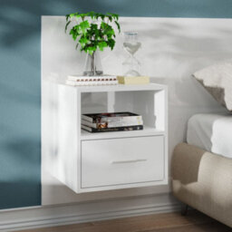 Berkfield Wall-Mounted Bedside Cabinet High Gloss White - thumbnail 1