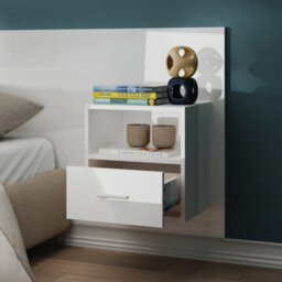 Berkfield Wall-Mounted Bedside Cabinet High Gloss White - thumbnail 3