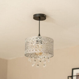 Valuelights Enna Silver Easy Fit Moroccan Style Acrylic Jewel Droplet Drum Ceiling Light Shade (D)22Cm - thumbnail 2