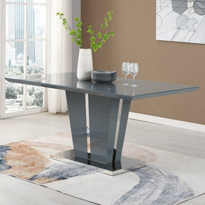 Furniture in Fashion Memphis Large High Gloss Dining Table In Grey With Glass Top - image 1
