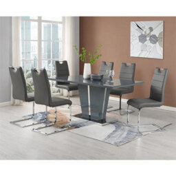 Furniture in Fashion Memphis Large High Gloss Dining Table In Grey With Glass Top - thumbnail 3