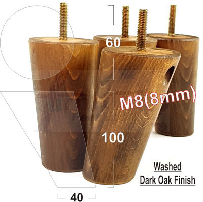 L&F Wood Legs Dark Oak Washed 100mm High Set Of 4 Replacement Furniture Feet Settee Chairs Sofas Footstools M8 - image 1