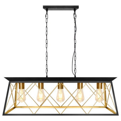 Long Life Lamps Company Large Vintage Black Hanging Ceiling Lantern Cage 5 Fitting Brass Pendant Light H3116 - image 1