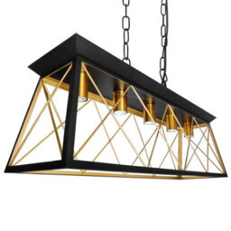 Long Life Lamps Company Large Vintage Black Hanging Ceiling Lantern Cage 5 Fitting Brass Pendant Light H3116 - thumbnail 4