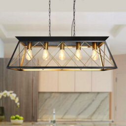 Long Life Lamps Company Large Vintage Black Hanging Ceiling Lantern Cage 5 Fitting Brass Pendant Light H3116 - thumbnail 7