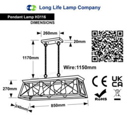 Long Life Lamps Company Large Vintage Black Hanging Ceiling Lantern Cage 5 Fitting Brass Pendant Light H3116 - thumbnail 2