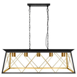 Long Life Lamps Company Large Vintage Black Hanging Ceiling Lantern Cage 5 Fitting Brass Pendant Light H3116 - thumbnail 3