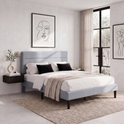 Vida Designs Vandura Double Ottoman Storage Upholstered Bed Frame 144 cm Linen Fabric Headboard, Light Grey - thumbnail 3