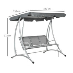 Outsunny 3 Seat Metal Fabric Backyard Balcony Patio Swing Chair W/ Canopy Grey - thumbnail 3