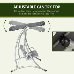 Outsunny 3 Seat Metal Fabric Backyard Balcony Patio Swing Chair W/ Canopy Grey - thumbnail 4