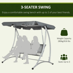 Outsunny 3 Seat Metal Fabric Backyard Balcony Patio Swing Chair W/ Canopy Grey - thumbnail 7