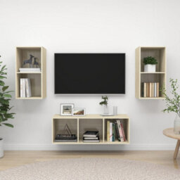 Berkfield 3 Piece Tv Cabinet Set Sonoma Oak Engineered Wood - thumbnail 1