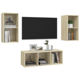 Berkfield 3 Piece Tv Cabinet Set Sonoma Oak Engineered Wood - thumbnail 3