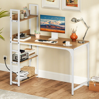 Costway Computer Desk 120 Cm Study Writing Desk With Charging Station-Natural - image 1