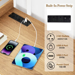 Costway Computer Desk 120 Cm Study Writing Desk With Charging Station-Natural - thumbnail 7