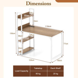 Costway Computer Desk 120 Cm Study Writing Desk With Charging Station-Natural - thumbnail 3