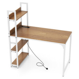 Costway Computer Desk 120 Cm Study Writing Desk With Charging Station-Natural - thumbnail 2