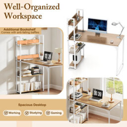 Costway Computer Desk 120 Cm Study Writing Desk With Charging Station-Natural - thumbnail 9