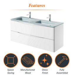 Plum&clay Eden Gloss White Wall Hung Vanity Unit With White Glass Basin (W)1200mm - thumbnail 8