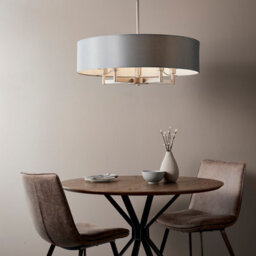 Luminosa Lighting Luminosa Grande Cylindrical Pendant Ceiling Light Matt Nickel Plate, Grey Fabric, 5X E27 - thumbnail 2