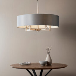 Luminosa Lighting Luminosa Grande Cylindrical Pendant Ceiling Light Matt Nickel Plate, Grey Fabric, 5X E27 - thumbnail 3