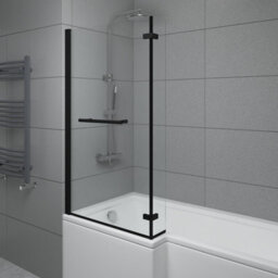 Sundaze 6mm Toughened Safety Glass L Shaped Shower Bath Screen Hinged Return And Towel Rail Black - thumbnail 1