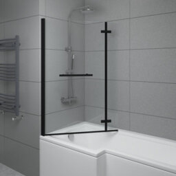 Sundaze 6mm Toughened Safety Glass L Shaped Shower Bath Screen Hinged Return And Towel Rail Black - thumbnail 2