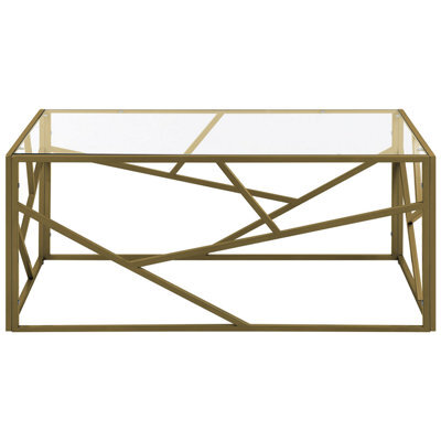 Beliani Geometric Gold Metal Frame Coffee Table With Glass Top 100 X 50 Cm - image 1
