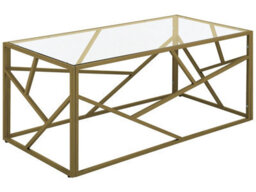 Beliani Geometric Gold Metal Frame Coffee Table With Glass Top 100 X 50 Cm - thumbnail 3