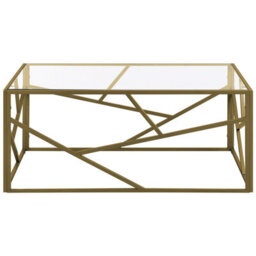 Beliani Geometric Gold Metal Frame Coffee Table With Glass Top 100 X 50 Cm - thumbnail 1