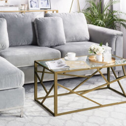 Beliani Geometric Gold Metal Frame Coffee Table With Glass Top 100 X 50 Cm - thumbnail 2