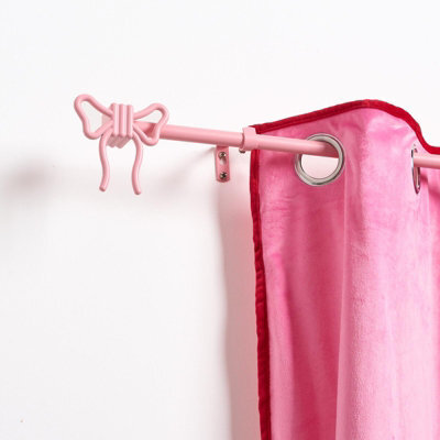 Ohs Bow Finial Curtain Pole Extendable 16mm Metal End Rod 70-120Cm - Pink - image 1