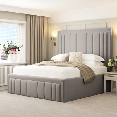 "Bed Choices Emperor Bed Frame 54"" Headboard With Chelsea Mattress - Super King (Light Grey)" - image 1