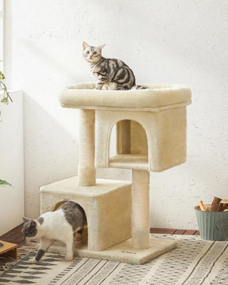 Songmics Cat Tower, Cat Tree, L, Deluxe Cat Condo, Spacious Cat Perch, Dual Cat Hideaways, Scratching Post, Beige - image 1