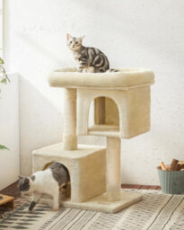 Songmics Cat Tower, Cat Tree, L, Deluxe Cat Condo, Spacious Cat Perch, Dual Cat Hideaways, Scratching Post, Beige - thumbnail 1