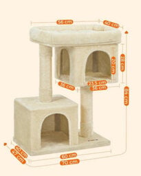 Songmics Cat Tower, Cat Tree, L, Deluxe Cat Condo, Spacious Cat Perch, Dual Cat Hideaways, Scratching Post, Beige - thumbnail 2