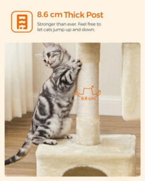 Songmics Cat Tower, Cat Tree, L, Deluxe Cat Condo, Spacious Cat Perch, Dual Cat Hideaways, Scratching Post, Beige - thumbnail 5
