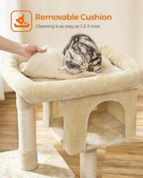 Songmics Cat Tower, Cat Tree, L, Deluxe Cat Condo, Spacious Cat Perch, Dual Cat Hideaways, Scratching Post, Beige - thumbnail 7
