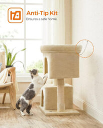 Songmics Cat Tower, Cat Tree, L, Deluxe Cat Condo, Spacious Cat Perch, Dual Cat Hideaways, Scratching Post, Beige - thumbnail 8