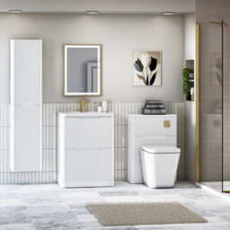Royal Bathrooms Avenza 600mm Fluted Floor Standing Vanity Unit Matt White 2 Drawer Storage Cabinet With Ceramic Basin - thumbnail 2