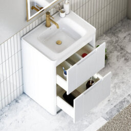 Royal Bathrooms Avenza 600mm Fluted Floor Standing Vanity Unit Matt White 2 Drawer Storage Cabinet With Ceramic Basin - thumbnail 3