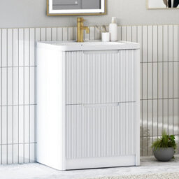 Royal Bathrooms Avenza 600mm Fluted Floor Standing Vanity Unit Matt White 2 Drawer Storage Cabinet With Ceramic Basin - thumbnail 6