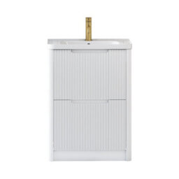 Royal Bathrooms Avenza 600mm Fluted Floor Standing Vanity Unit Matt White 2 Drawer Storage Cabinet With Ceramic Basin - thumbnail 7