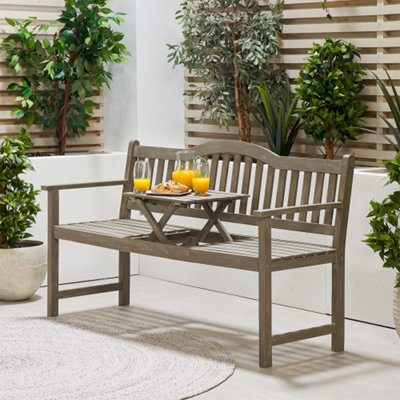 Pacific Lifestyle Grey Wood Garden Bench Outdoor Acacia Wooden Bench With Pop Up Table - image 1