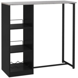 Homcom Breakfast Bar Table With 3-Tier Storage Shelf And Wine Rack, Black - thumbnail 2