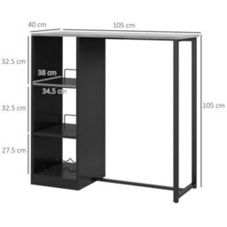 Homcom Breakfast Bar Table With 3-Tier Storage Shelf And Wine Rack, Black - thumbnail 3