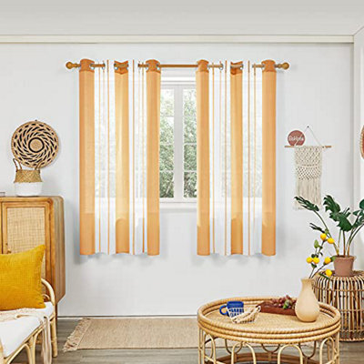 Deconovo Voile Curtains Semi Transparent Soft Decorative Striped Yarn-Dyed Sheer Curtains, Yellow Borwn 55 X 72 Inch 2 Panels - image 1