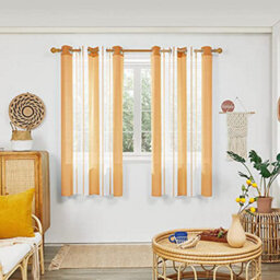 Deconovo Voile Curtains Semi Transparent Soft Decorative Striped Yarn-Dyed Sheer Curtains, Yellow Borwn 55 X 72 Inch 2 Panels - thumbnail 1