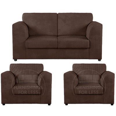 Furnishings For Less UK Luxor Jumbo Cord 2 + 1 + 1 Fabric 3 Piece Sofa Suite - Fullback Chocolate - image 1
